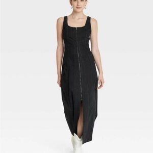 Universal Thread corset Black denim Sleeveless Zip-Front Maxi Dress